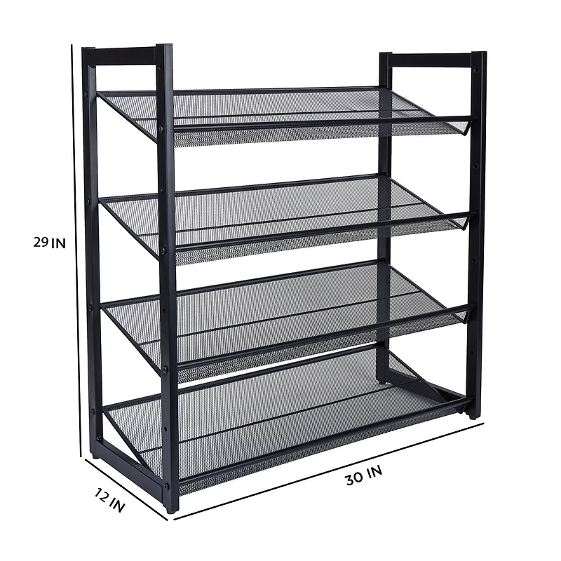 Organize It All Black 30" Wide 4 Tier Adjustable Mesh Shoe Rack