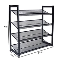 Organize It All Black 30" Wide 4 Tier Adjustable Mesh Shoe Rack