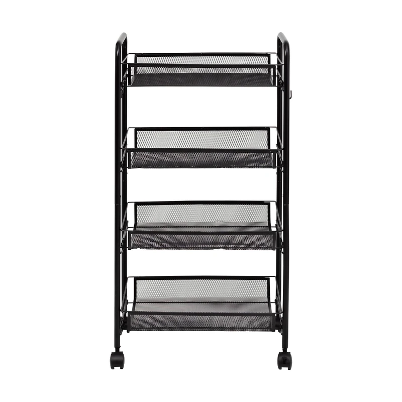 Honey Can Do Black 4-Tier Metal Rolling Cart with Trays
