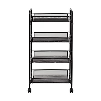 Honey Can Do Black 4-Tier Metal Rolling Cart with Trays