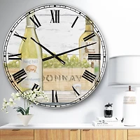 Designart 'White Chardonnay Wine Bottles Farmhouse Wall Clock