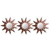 9.5" Mayan Sunburst Matte Copper Round Mini Mirror Set