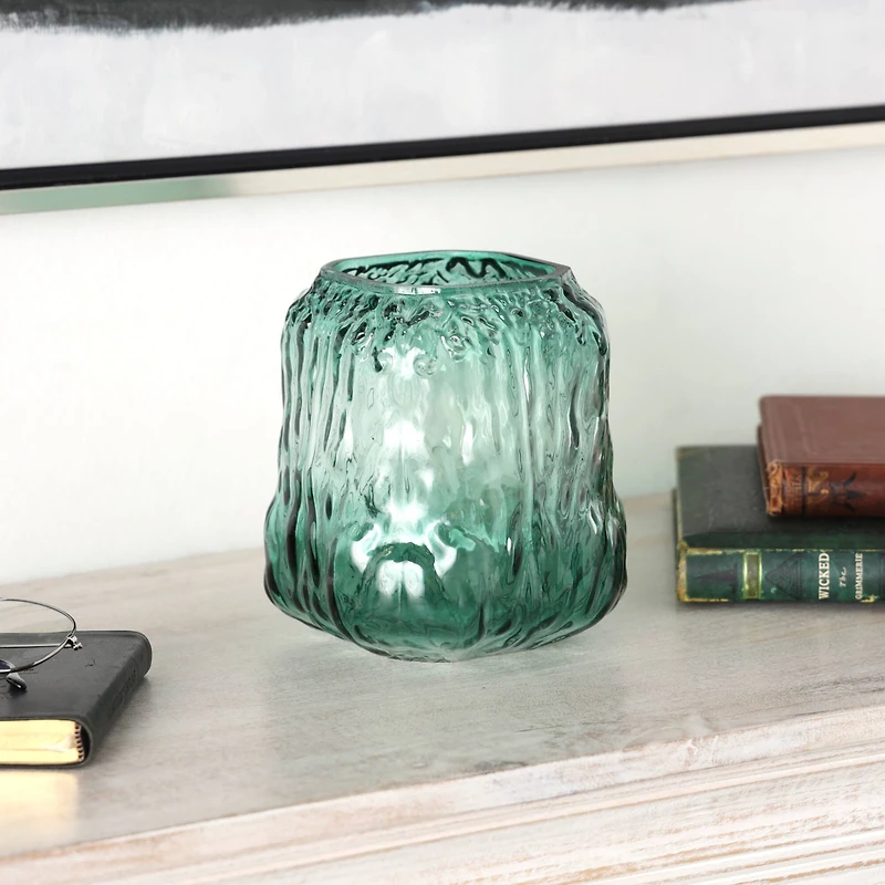 7" Marine Ombre Dimensional Textured Glass Vase
