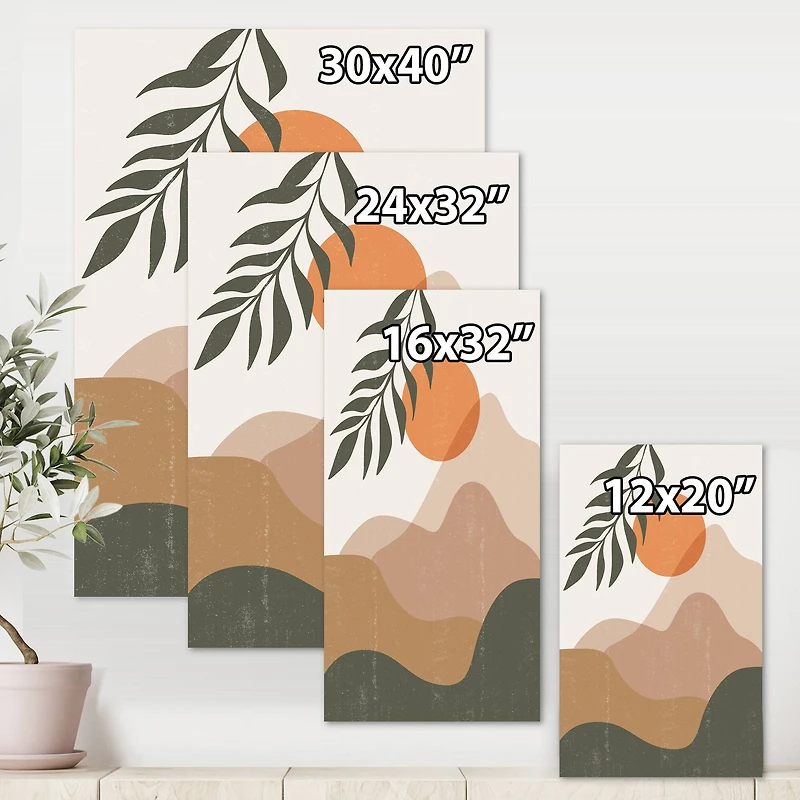 Designart - Abstract Red Moon In Earth Toned Mountains I