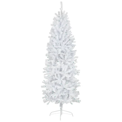 6.5ft. Pre-Lit Slim Geneva White Spruce Artificial Christmas Tree, Green Lights