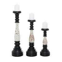 16" Black & White Wood Farmhouse Candlestick Holder Set