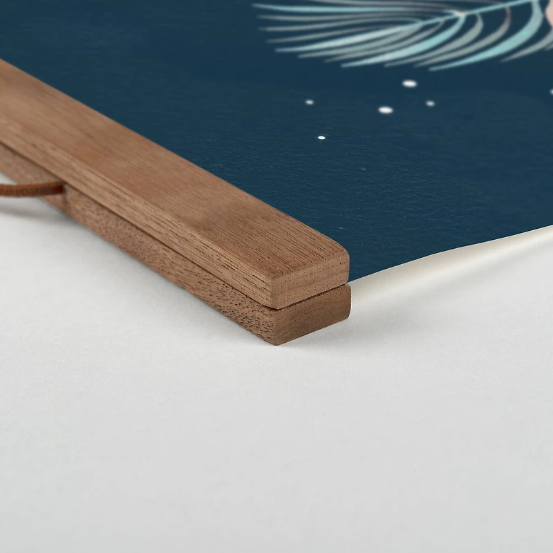 Simple Blue Leaves 12" x 18" Teak Hanging Canvas