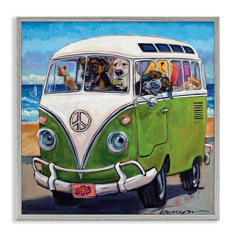 Stupell Industries Dogs Driving Retro Van Framed Giclee Art