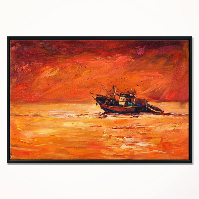 Designart - Fishing Boat in Red Hue