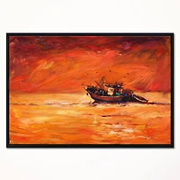 Designart - Fishing Boat in Red Hue