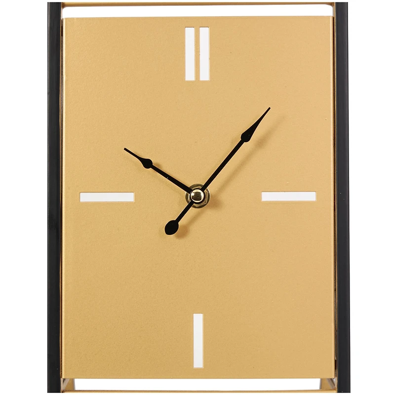 CosmoLiving by Cosmopolitan 10" Black Metal Rectangular Angled Clock Set with Gold Accents & Cutout Tick Hour Markers