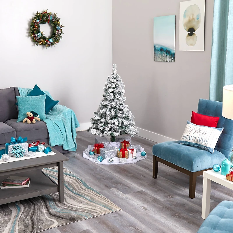 4ft. Pre-Lit Flocked Rock Springs Spruce Artificial Christmas Tree with Clear LED Lights