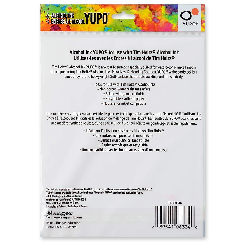 Ranger Tim Holtz® Alcohol Ink YUPO® White Cardstock