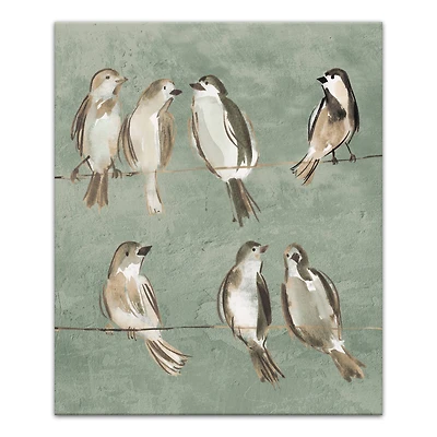 Birds on a Wire Sage 20" x 24" Canvas Wall Art