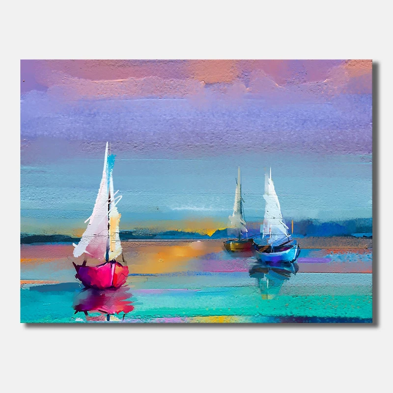 Designart - Impressionist Seascape With Little Ships I