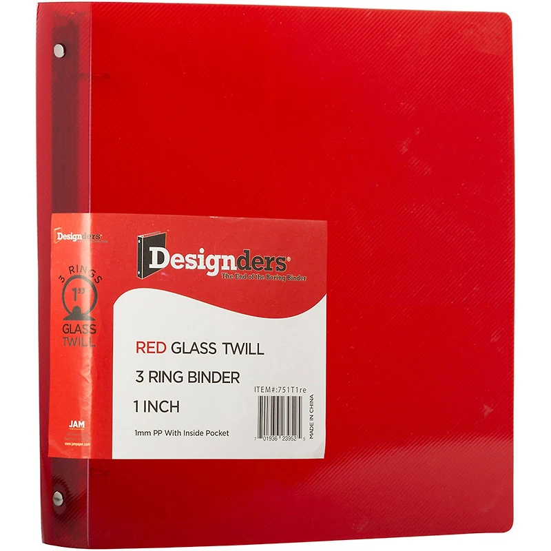 JAM Paper 1" Red Glass Twill 3-Ring Binder