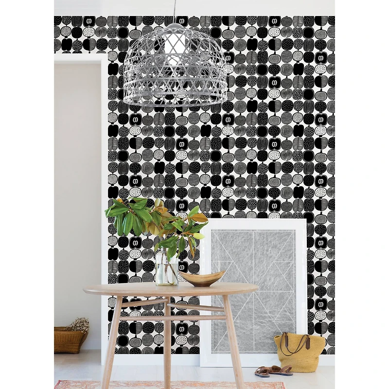 Brewster Marimekko Black & White Kompotti Peel & Stick Wallpaper