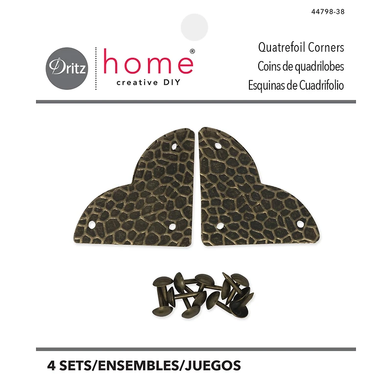 Dritz® Home Antique Brass Small Textured Quatrefoil Corners, 3ct.