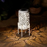 Glitzhome® 14.25" White Metal Cutout Leaves Pattern Solar Powered LED Outdoor Lantern