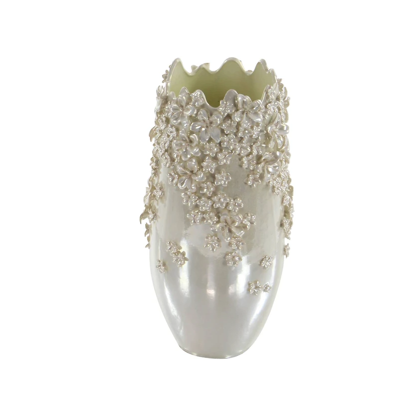 Cream Ceramic Farmhouse Vase, 16" x 9" x 9"