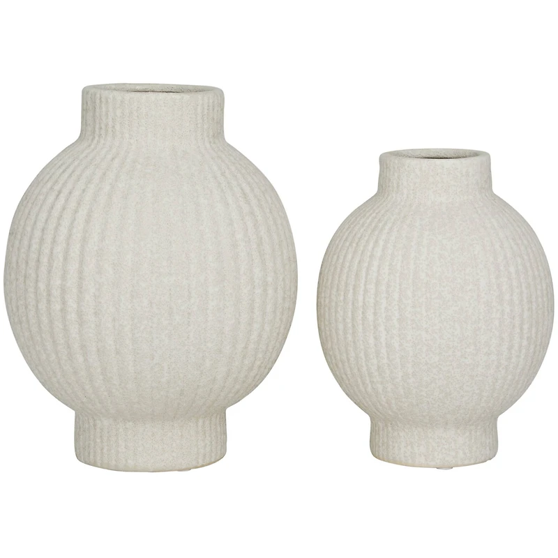 CosmoLiving by Cosmopolitan White Ceramic Ribbed Vase Set of 2 11", 9"