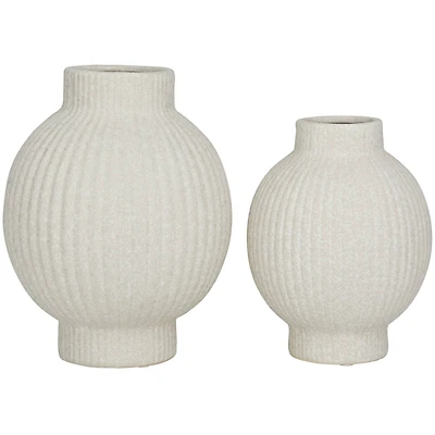 CosmoLiving by Cosmopolitan White Ceramic Ribbed Vase Set of 2 11", 9"