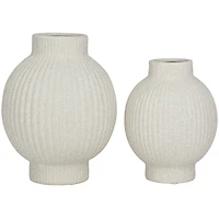CosmoLiving by Cosmopolitan White Ceramic Ribbed Vase Set of 2 11", 9"
