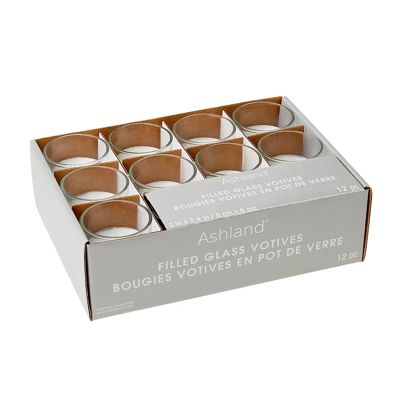 12 Packs: 12 ct. (144 total) White Glass Votive Candles Pack by Ashland® Basic Elements™