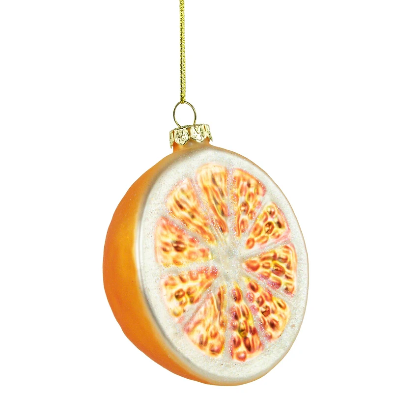 3.5" Glittered Orange Slice Glass Ornament