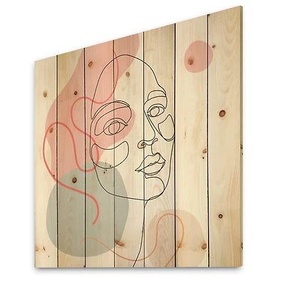 Designart - One Line Drawing of Young Woman In Pastel Tones