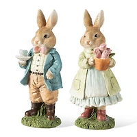 Glitzhome® 9.75" Easter Resin Bunny Couple with Coffee and Tulips Table Decor
