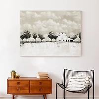 BW Barn Landscape 40" x 30" Canvas Wall Art