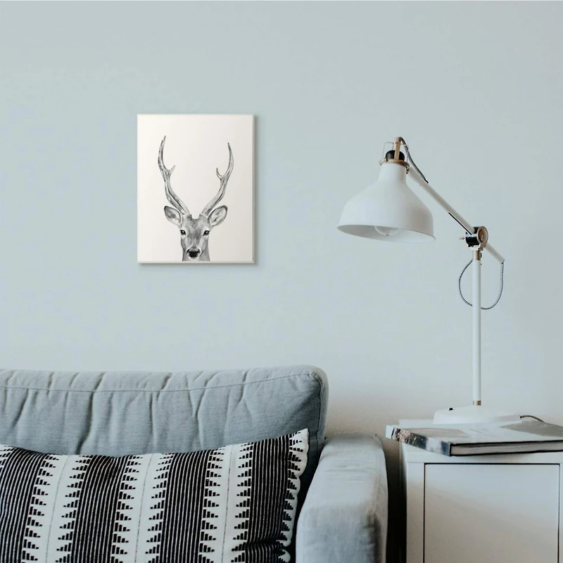 Stupell Industries Deer Portrait Grey Drawing Design Wood Wall Plaque