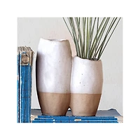 Hello Honey® 6.25" White & Beige 2-Tone Stoneware Vase with Reactive Glaze