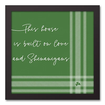 Love and Shenanigans Plaid 13.73" x 13.73" Black Framed Canvas
