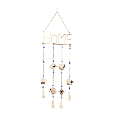 Gold Colored Mini Birdhouses Metal Traditional Home Windchime