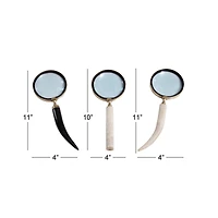 CosmoLiving by Cosmopolitan Set of 3" Black Metal Eclectic Magnifying Glass, 11" x 4"