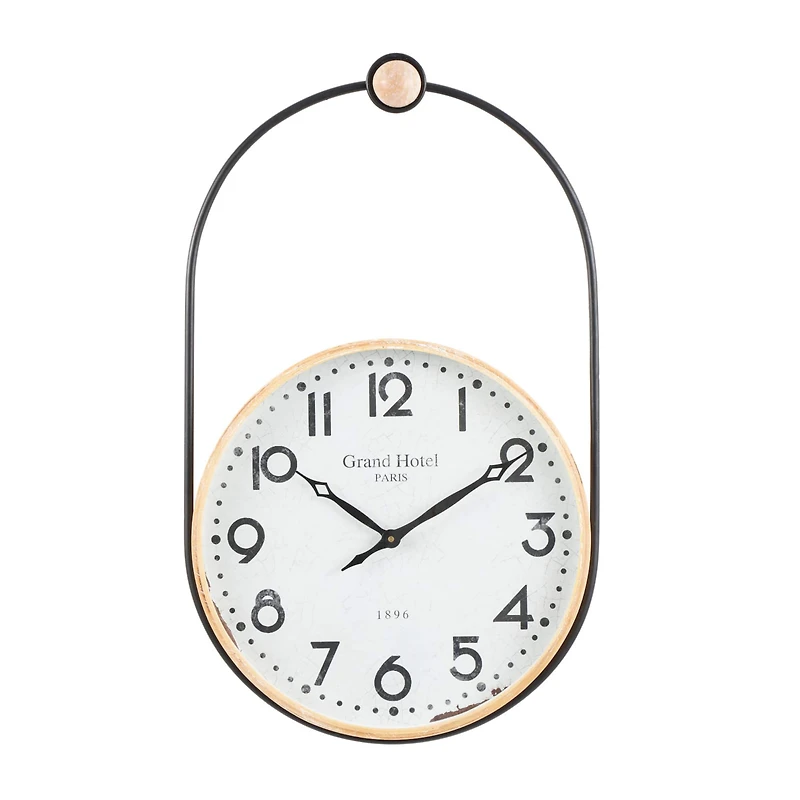 28" Suspended Hanging Wall Clock with Light Brown Woodgrain Frame