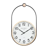 28" Suspended Hanging Wall Clock with Light Brown Woodgrain Frame