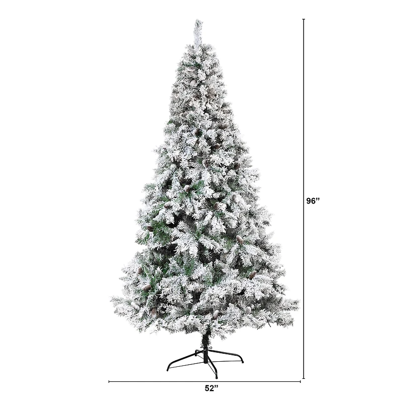 8ft. Unlit Flocked White River Mountain Pine & Pinecones Artificial Christmas Tree