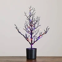 2ft. Pre-Lit Artificial Halloween Black Spooky Twig Tree with 60 Orange & Purple Copper Wire String LED Lights