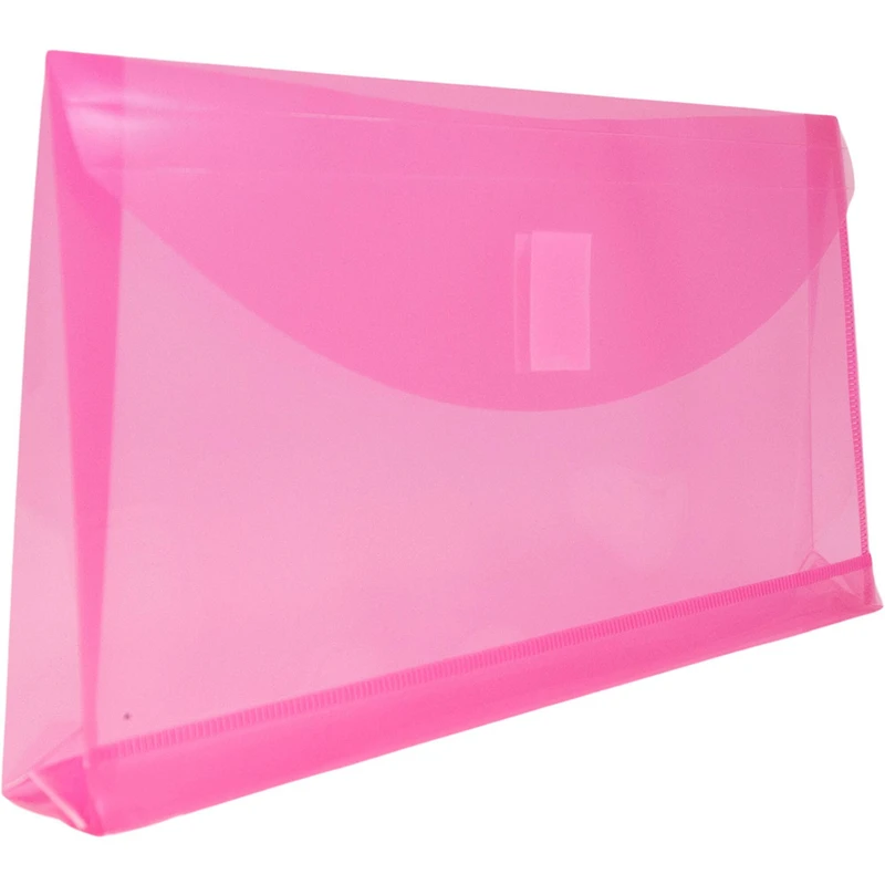 JAM Paper Fuchsia Pink Clear Pencil Pouches with Hook & Loop Closure, 12ct.