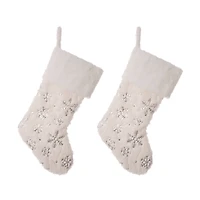 Glitzhome® 21" White Plush Snowflake Stocking, Set Of 2