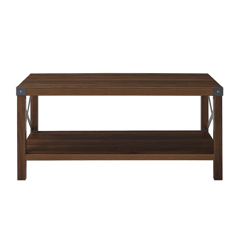 Dark Walnut Metal X Rustic Wood Coffee Table
