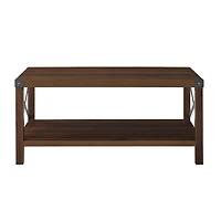 Dark Walnut Metal X Rustic Wood Coffee Table