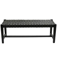 47" Black Leather Handmade Woven Seat Bench