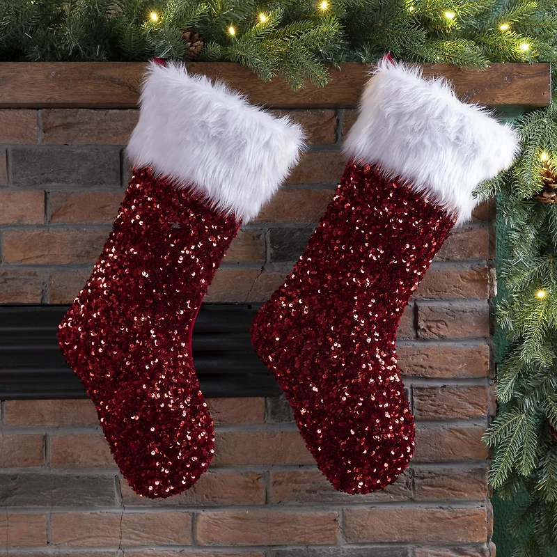 Glitzhome® 21" Red Sequin Stocking, Set Of 2