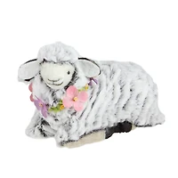 7" White & Brown Plush Kneeling Sheep Easter Figure