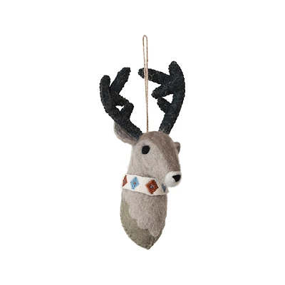 Hello Honey® 10" Handmade Wool Felt Reindeer Head Ornament with Embroidery