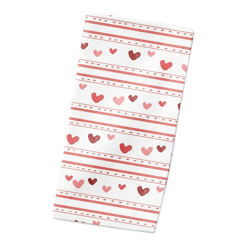 Multi Heart Stripes Pattern 10" x 10" Cotton Twill Napkin